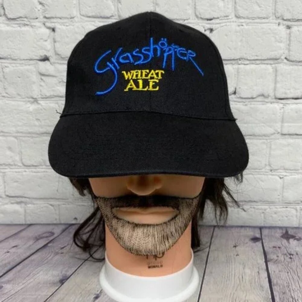 Grasshopper Wheat Ale Beer Baseball Hat Cap Strap Back Black Embroidered